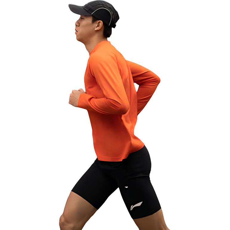 Li Ning Long Sleeved T Shirt Men's Vibrant Orange ATLU007-4