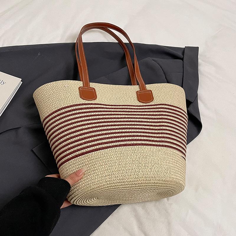 Новая плетеная соломенная сумка для женщин, летние сумки, сумки-тоут с видом на море, плетеные сумки через плечо большой емкости, высококачественные сумки-ведра