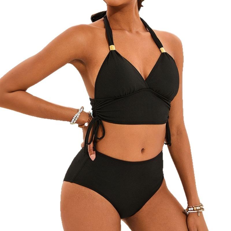 Женский новый однотонный купальник-бикини со шнуровкой и лифом Pit Stripe