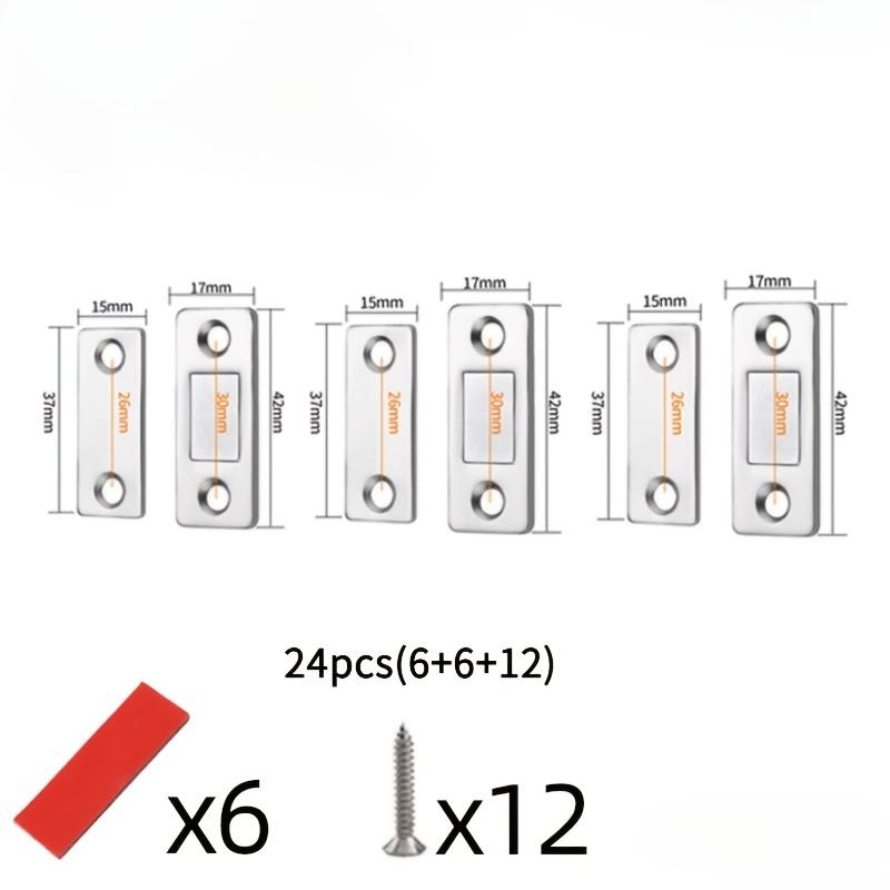 24pcs Metal Finish Magnetic Cabinet Door Stop Lock Set, 6 Stops, 6 Plates and 12 Screws, No-Drill for Cabinets, Sliding Doors and Wardrobes