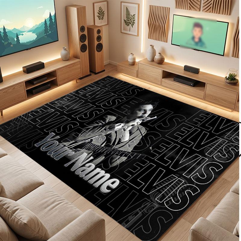 Elvis Presley Personalized Crystal Velvet Carpet, Customized Name Text Soft Anti‑Slip Rug for Living Room Bedroom