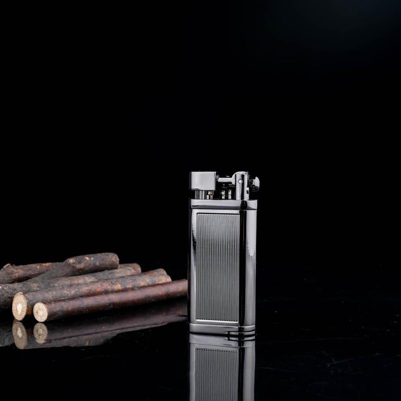 Black Vertical Stripe Windproof Lighter with Metal Pipe and Oblique Flame Design