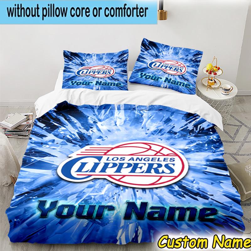 3pcs Custom Name LA Clippers Basketball Art Bedding Set Includes 1 Duvet Cover & 2 Pillowcases for All Seasons Dormitory Home Decor Christmas gifts
