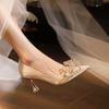 Fashion Women's High Heels  Stiletto 2025 New Fashion Temperament Bow Rhinestone Pointed Wedding Shoes Bride Designers Shoes Party Shoes
