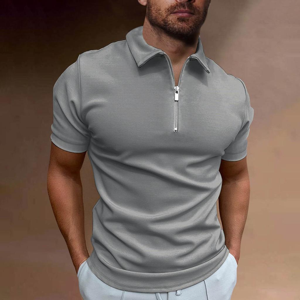 Summer Men's Sports Short Sleeve Golf Youth Men's Zipper Casual Top