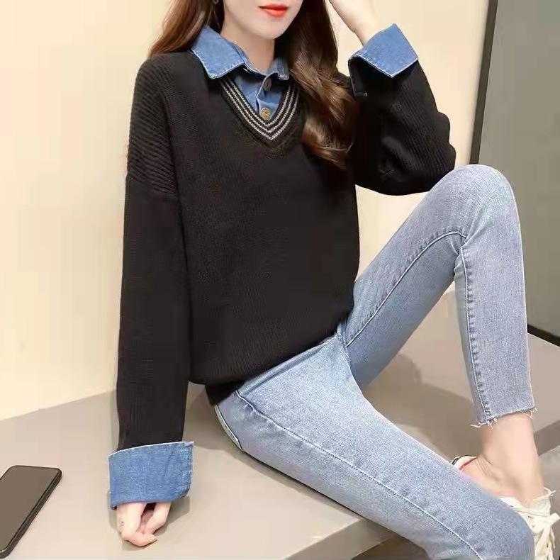 Женский свитер 2023, весенний новый свободный пуловер, вязаный свитер с длинным рукавом для женщин
