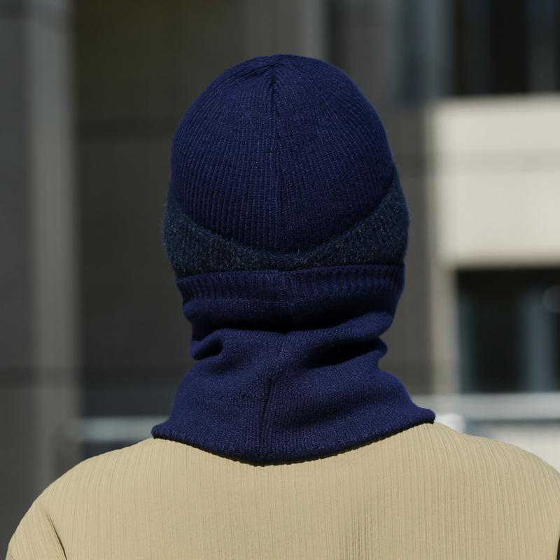Two-Piece Hat Scarf Set Autumn Winter Windproof Warm Neck Knitted Cap for Men Outdoor Riding Windproof Ear Protection Neck Wool Cap with Scarf