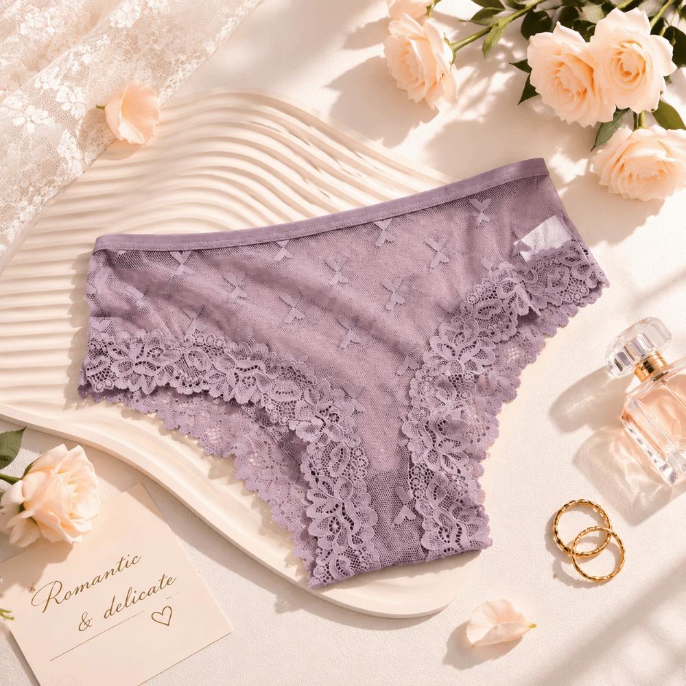 Seamless Lace Trim Briefs Transparent Women Lace Panties Breathable Sheer Mesh Underwear Girls