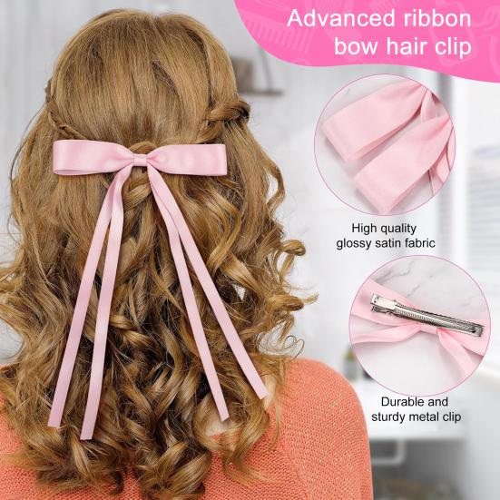 Заколка для волос для девочки, длинная лента, бант, декор, заколка для волос, декоративная заколка для волос на затылок, металлические шпильки, аксессуары для волос на День святого Валентина