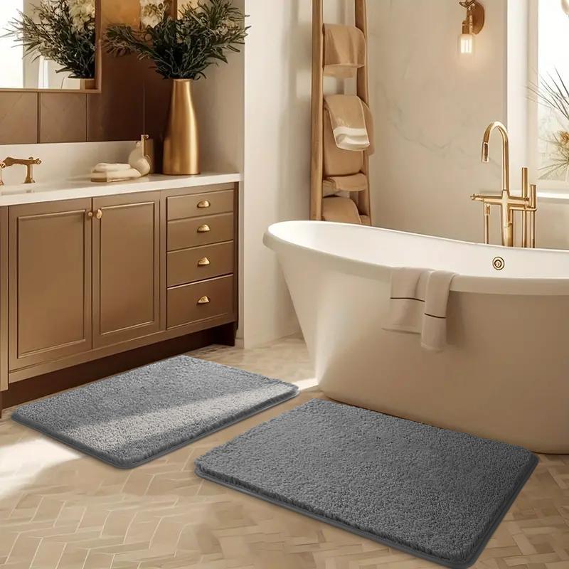 2pcs Ultra-soft Bathroom Absorbent Set Thick Furry Washbasin Floor Mat Shower Room Soft Mat Bathtub Mat Toilet Non-slip Foot Mat