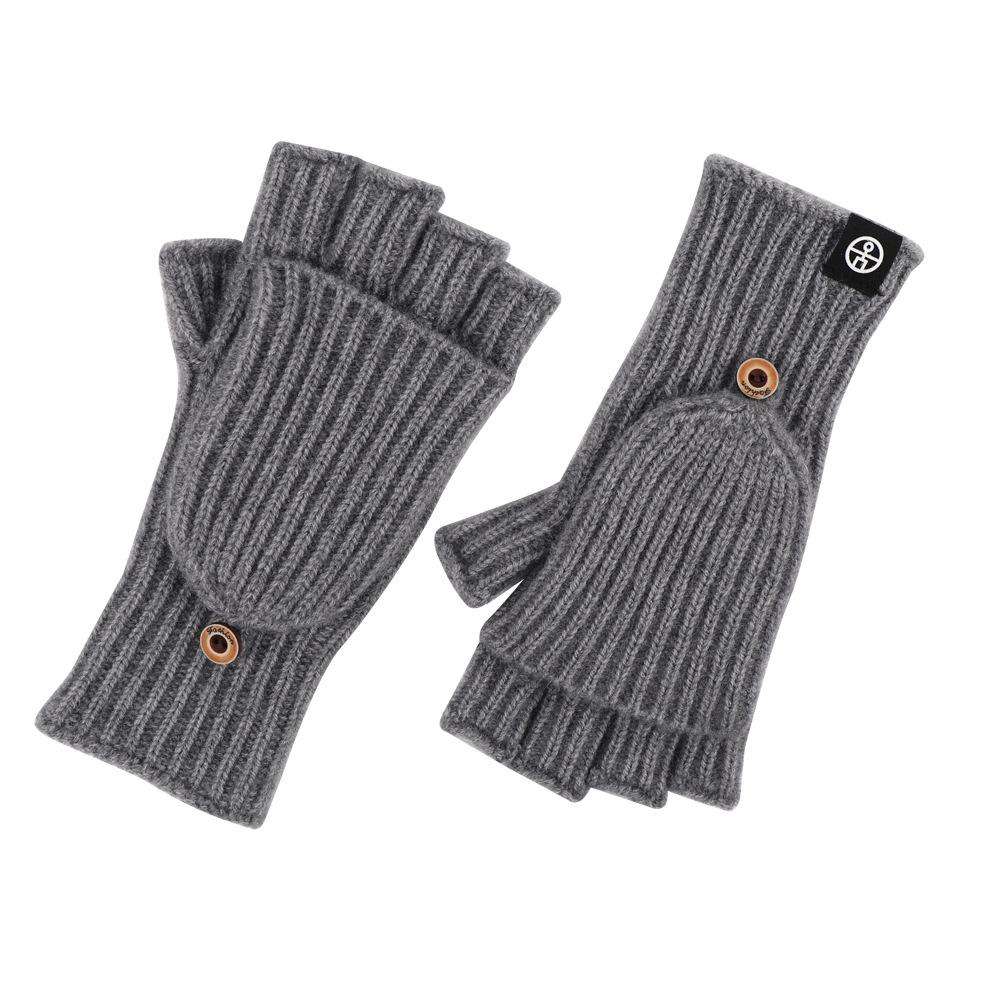 Knitted Flip Gloves for Winter Warmth Half Finger Gloves for Students Writing Thickened Cold Proof Yarn Touch Screen Finger Exposed Gloves