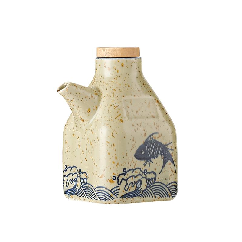 Ретро керамическая бутылка для масла Кухонные принадлежности для приготовления пищи Соевый соус Уксус Жидкость Приправа Контейнер Большая емкость Керамическая бутылка для масла