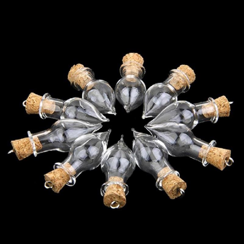 10Pcs Fashion Women Pendants Necklaces Tear Drop Glass Bottles with Cork Top DIY Pendants Wishing Bottles Jars