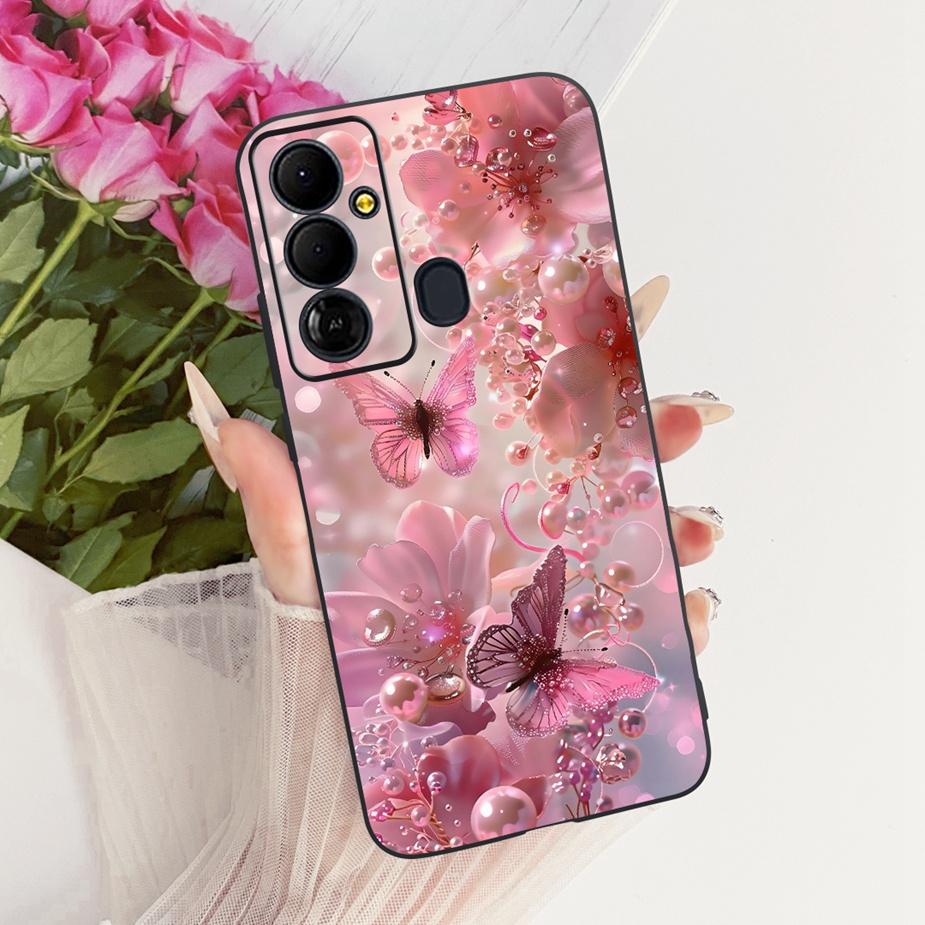 Чехол для Tecno Pop 6 GO BE6j Милый Цветок Бант Расписной Чехол Мягкий ТПУ Чехол для Телефона Для Tecno Pop 6 Pro BE8 Pop6 GO Задняя Крышка Coque