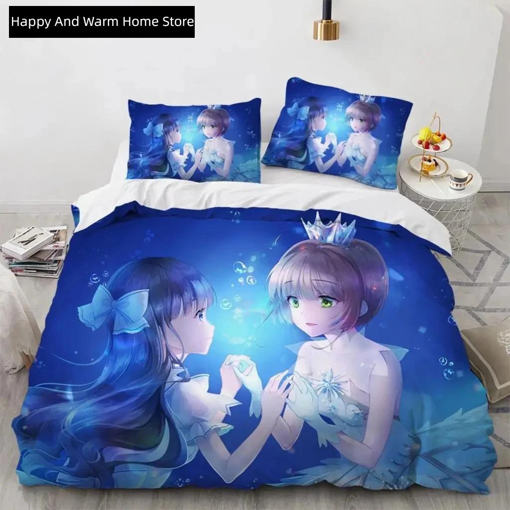 Набор постельного белья Cardcaptor Sakura, Мягкое пододеяльник, Теплое одеяло, Комплект постельного белья, Удобный чехол для одеяла, Наволочка, Размеры King Quen Twin