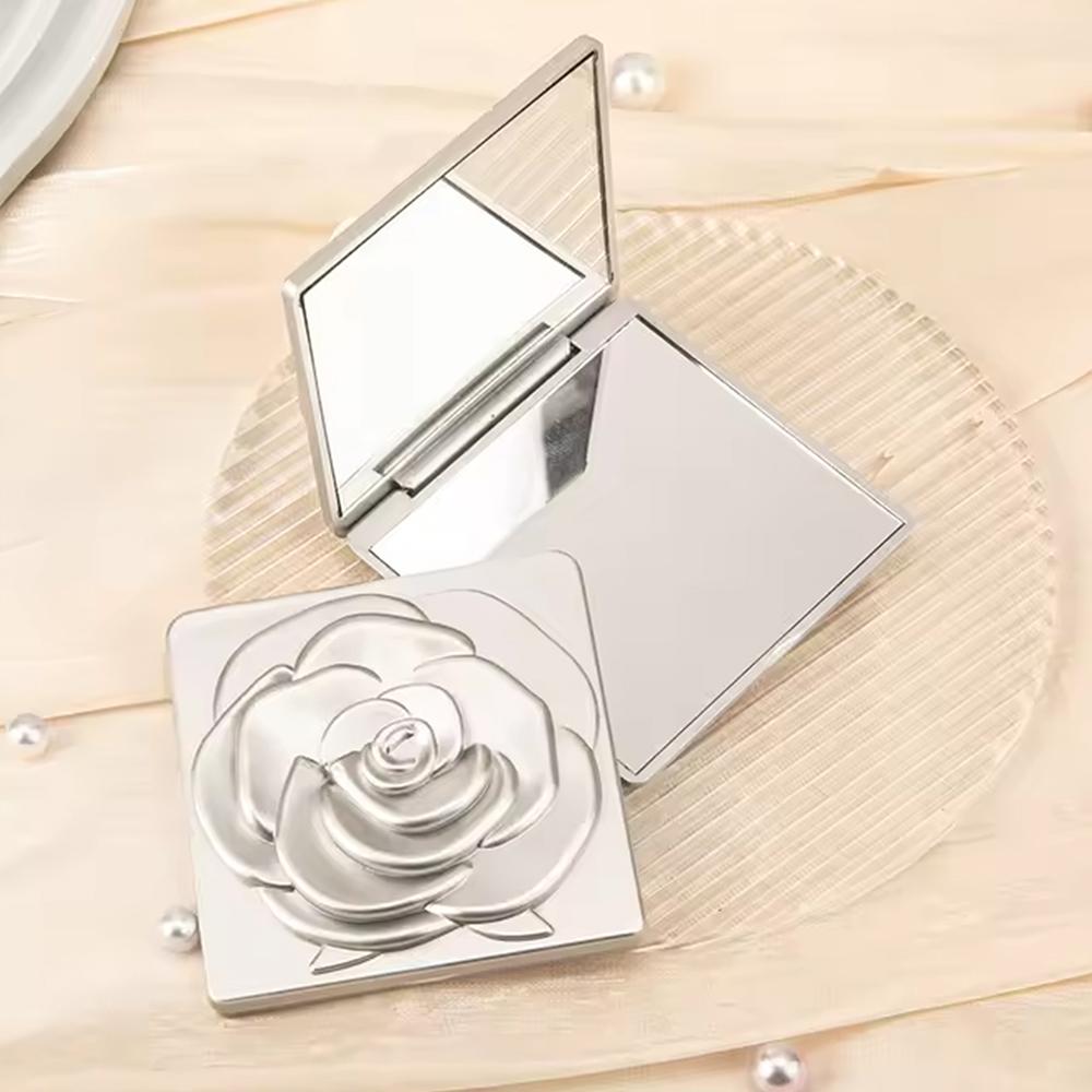 Rose Compact Mirror Square Travel Portable Makeup Mirror Double-Sided Cosmetic Mirror Gifts for Wedding Bridal Shower Party