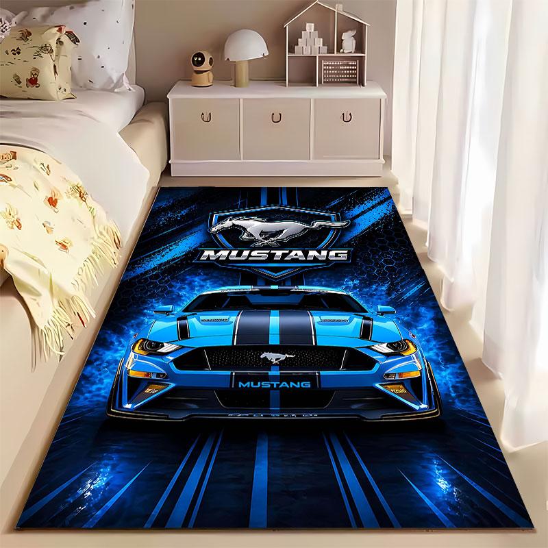 Blue Mustang Sports Car Design suitable as a non-slip mat for the living room or bedroom sofa