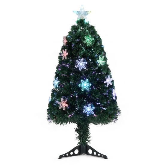 3ft Top With Stars Plastic Base PVC Material Green Fiber Optic 12 Lights With Snow Flakes Christmas Tree