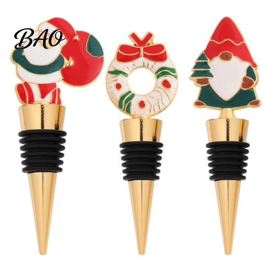 Reusable Zinc Alloy Cork Christmas Theme Wine Stopper, Santa Snowman Garland Pattern, Festive Bottle Holiday Insert with Silicone Sealing Ring,