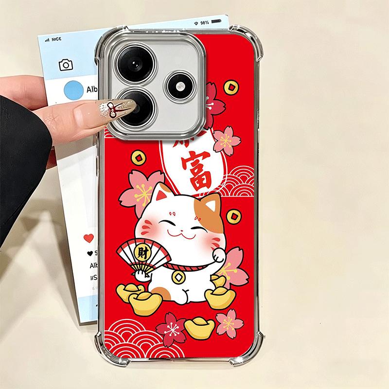 Счастливый Кот Манеки Неко Японский Мягкий Чехол Для Телефона Для Xiaomi Redmi Note 14 15 Pro Plus 13 12 11S 11T 5G 10 9S 9 Покрытие Защита От Падения F