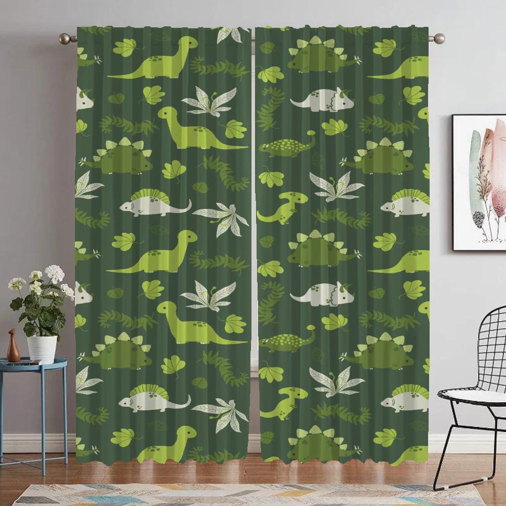 Dinosaur Curtains for Bedroom Living Room Curtain Shades Home Interior Curtains 2 Pieces Halloween Decoration Partition Kitchen