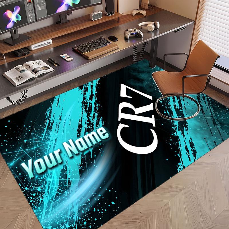 Custom Rug Cristiano Ronaldo Pattern Print Name Text Soft Non‑Slip Floor Carpet for Home Indoor Decoration