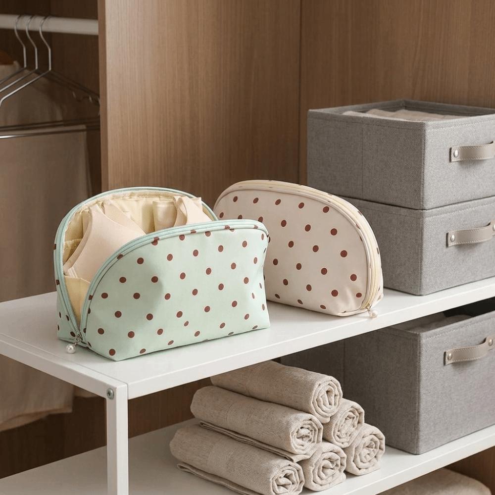 Polka Dot Underwear Storage Bag Dustproof Socks Sorting Pouch Zipper Closure Bra Carry Bag Travel