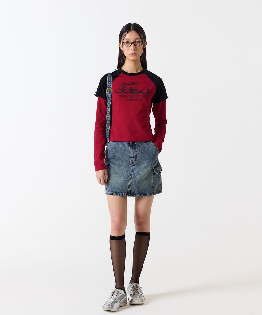 ODDSTUDIO Odsd Raglan Track Semi-Crop T-Shirt - Red / Black