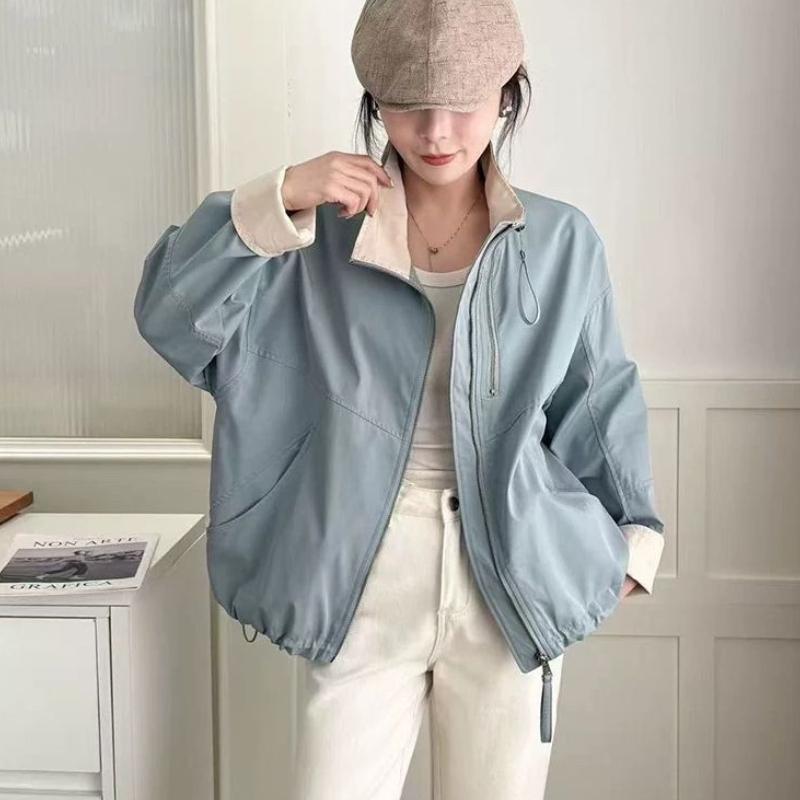 Женская куртка-ветровка на молнии короткой длины со стойкой, свободная, повседневная, универсальная верхняя одежда