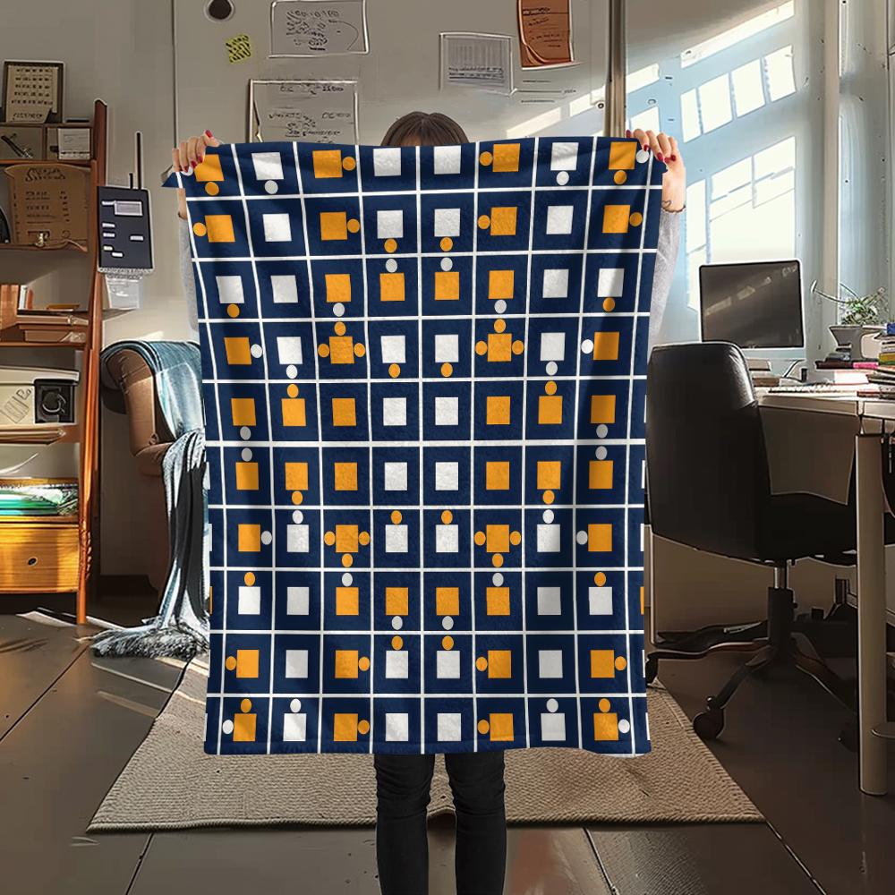 1Pc Simple Geometry Print Flannel Blanket, High quality Comfortable for All Seasons, Home Decor, Warmth and Comfort, Perfect for Christmas Gifts W23