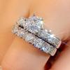 Huitan Fashion Luxury Crystal Cub Zirconia Set Rings для женщин, помолвки, свадьбы, вечеринки, высококачественные аксессуары для пальцев, 2 шт.