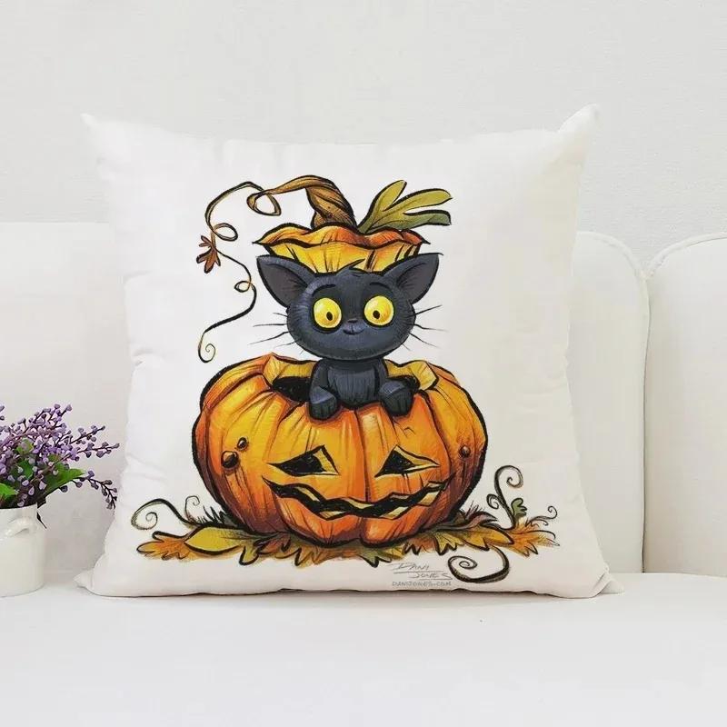 Декоративная наволочка с изображением тыквы и кошки на Хэллоуин, подходящая для дома, гостиной, дивана, спальни, декоративная наволочка