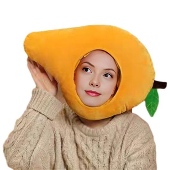 Фото-капюшон Яркий Цветной Фрукты Еда Форма Мягкий Плюшевый Головной Убор Отверстие для Лица Особенность Интернет-знаменитость Костюм Вечеринка Реквизит