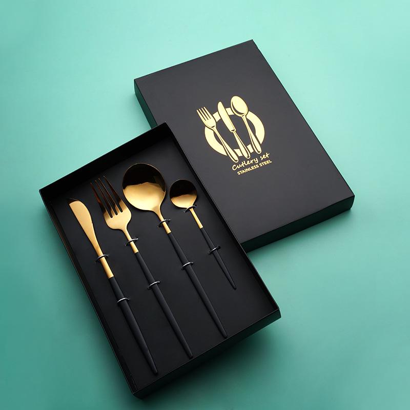 Португальский набор столовых приборов: Нож, вилка, ложка из нержавеющей стали - подарочная коробка для стейков в стиле вестерн из 4 предметов