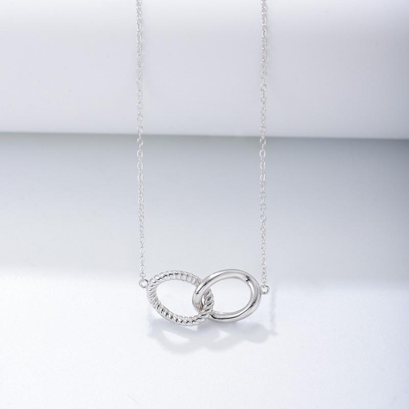Geometric Twisted Double Ring Buckle Necklace Women Trendy Collarbone Chain