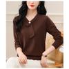 Autumn Winter V-neck Hollow Out Scarf Pullover Knitting Top Women Long Sleeve Solid Casual Bottomed Sweater