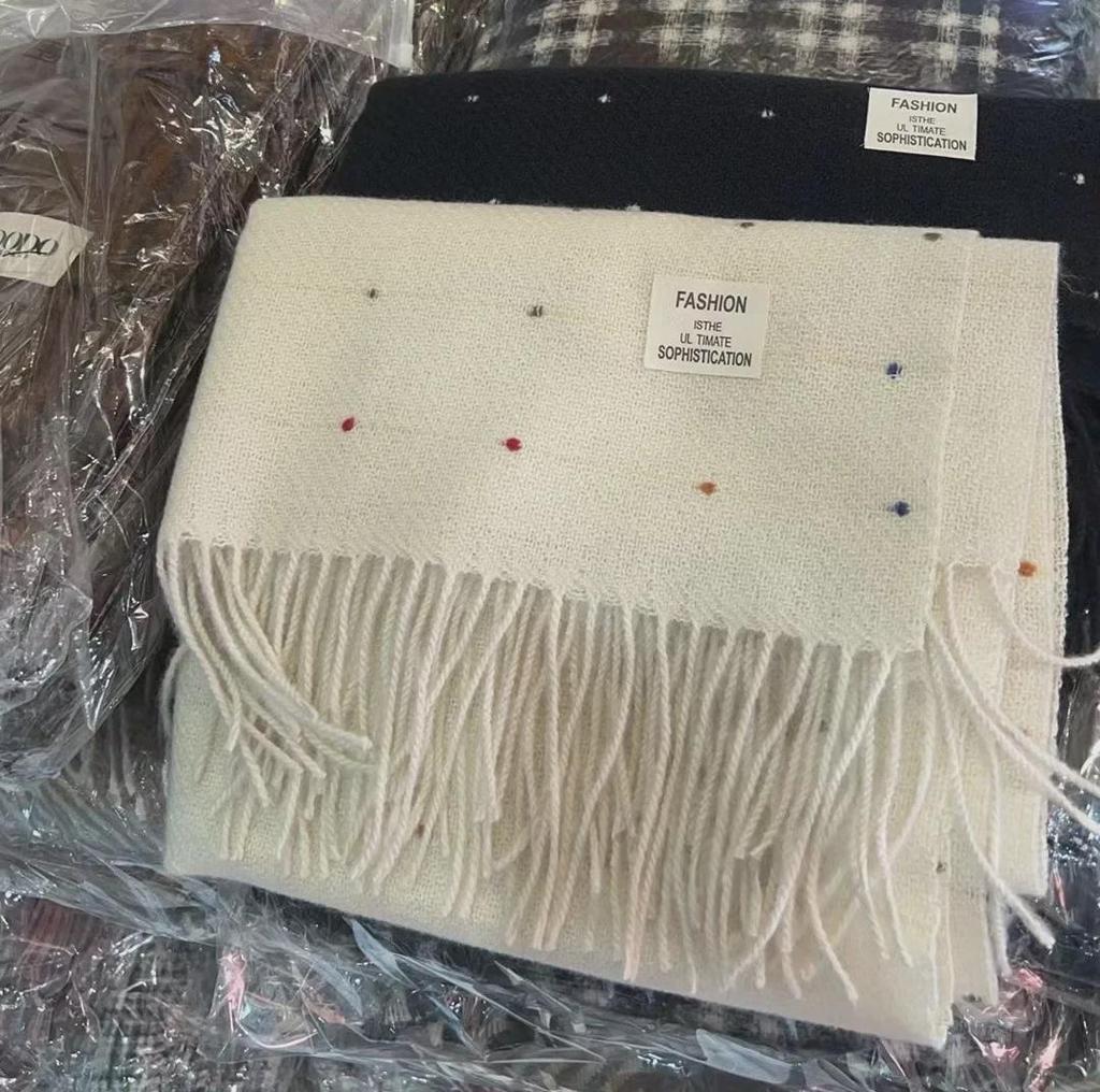 Элегантный звездно-белый шарф для женщин – осенне-зимняя шаль с кисточками и волнистым узором в горошек, корейский стиль