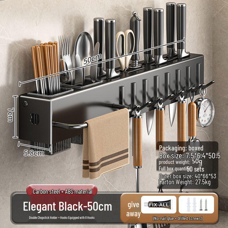 Современная настенная подставка для ножей и кухонных принадлежностей из нержавеющей стали с подставкой для палочек для еды и несколькими крючками