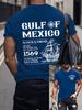Mens Gulf Of Mexico Print T Shirt Summer Holiday Short Sleeve TShirts Casual Tops Tees New