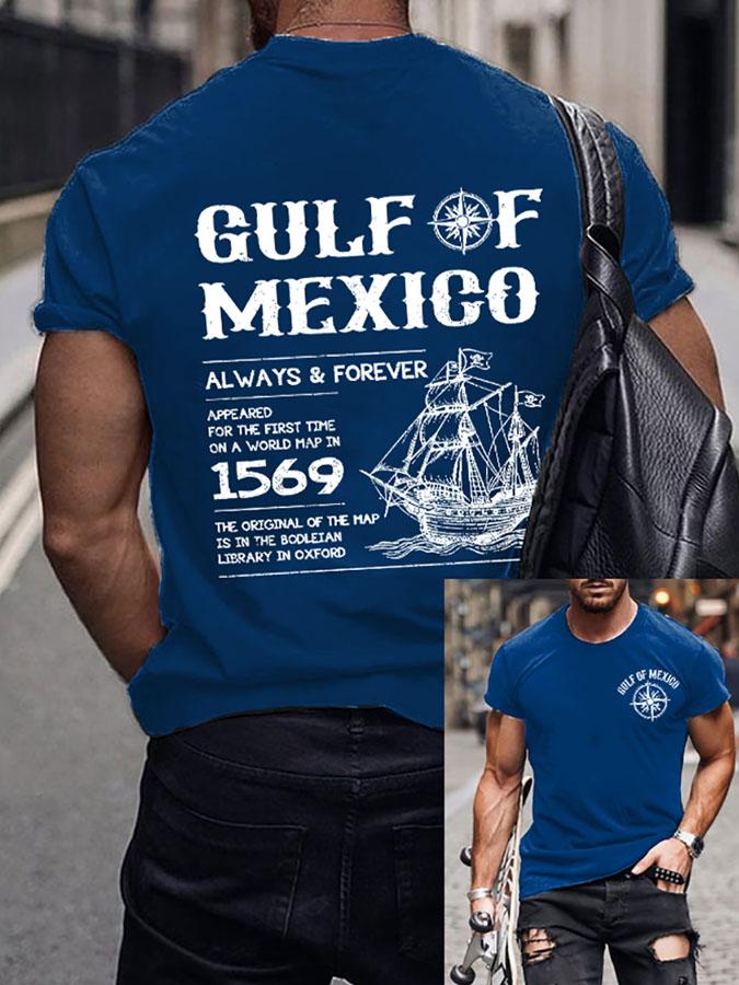 Mens Gulf Of Mexico Print T Shirt Summer Holiday Short Sleeve TShirts Casual Tops Tees New