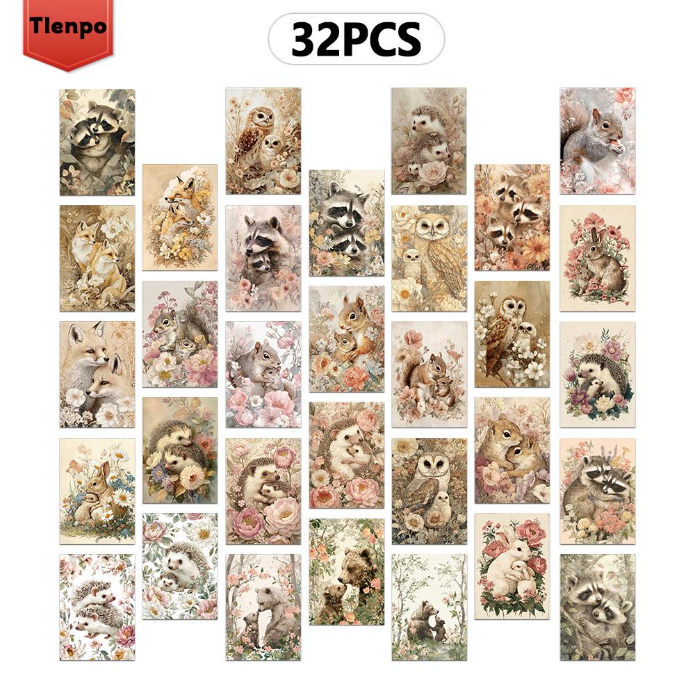 32pcs - Wildlife Postcard Set, Love Embrace, Birthday/Anniversary Gift, Collectible, Suitable for Gifting, Mailable.
