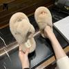 Твердые тапочки из кроличьего меха с полосой на ремне женские сандалии шлепанцы плюшевые пантуфли женская обувь netcelebrity утолщенная подошва меховые шлепанцы