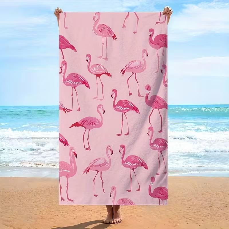 Pink Flamingo Print Beach Towel Tropical Summer Oversized Bird Beach Blanket Quick Dry Lightweight Absorbent Towel for Beach