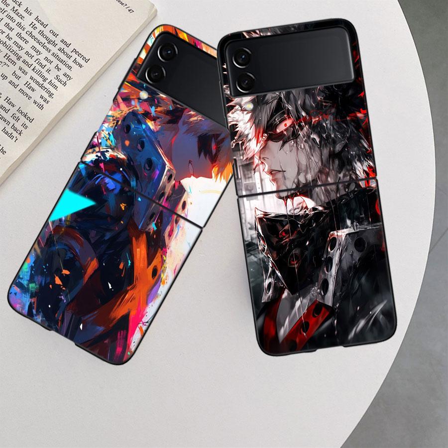 Чехол для телефона My Hero Bakugou Katsuki для Samsung Z Flip 7 6 5G Galaxy Z Flip 5 4 3 Черный Жесткий Чехол Роскошный ПК Корпус Coque