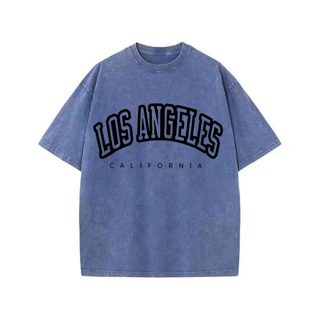 Ретро стираные винтажные женские хлопковые стираные футболки модные с круглым вырезом и коротким рукавом Лос-Анджелес США с принтом топы