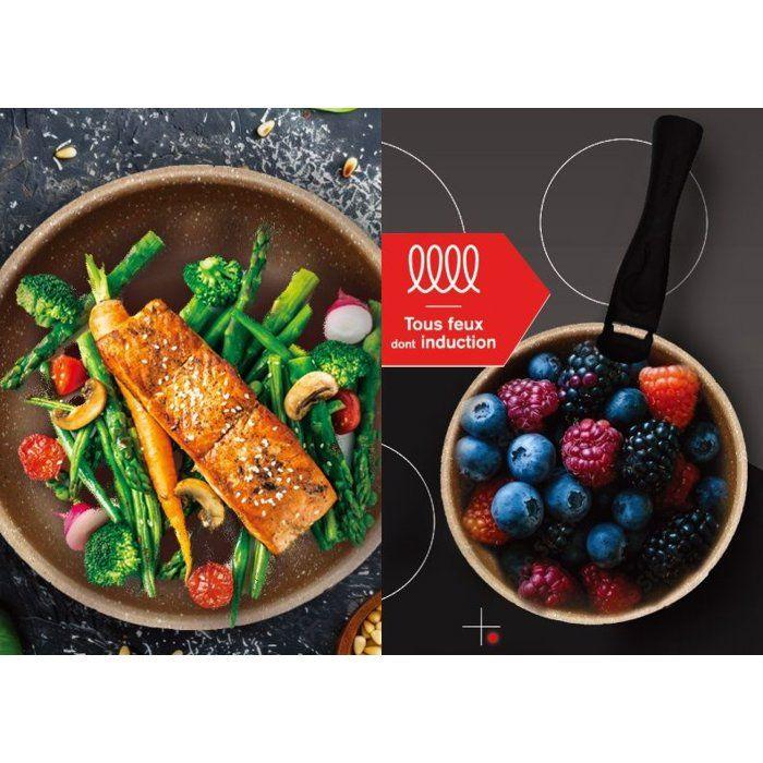 Set de 3 casseroles - Tous feux dont induction - ARTHUR MARTIN - AM2366 - Ø 16,18 et 20 cm + 1 poignée amovible - Terracotta