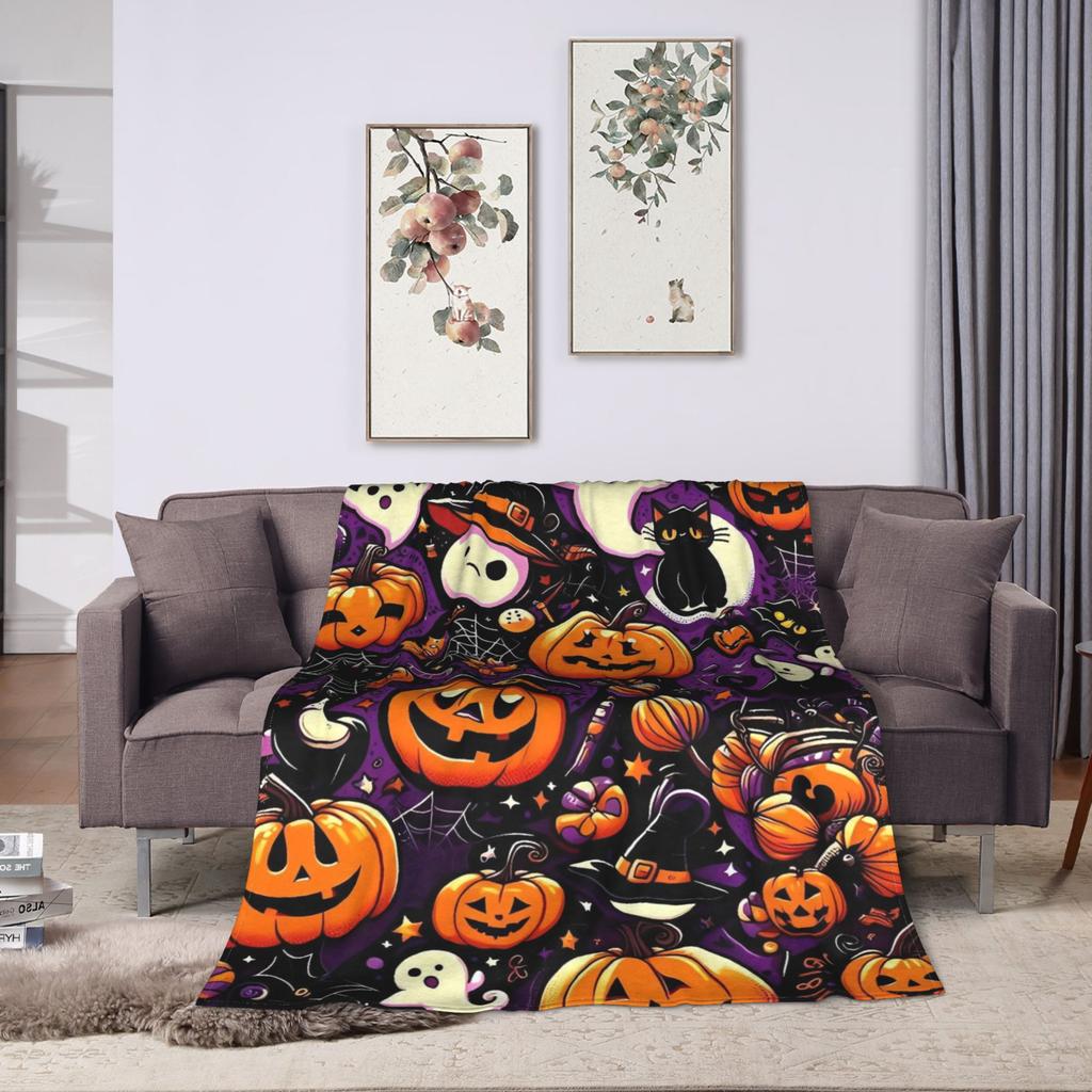 Halloween Theme Pattern Super Soft Blanket Kids Plush Bedding Throws Novelty Outdoor Flannel Bedspread Sofa Bed Cover