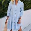 Платье-рубашка на пуговицах для женщин, повседневное, с коротким рукавом, V-образным вырезом, в полоску