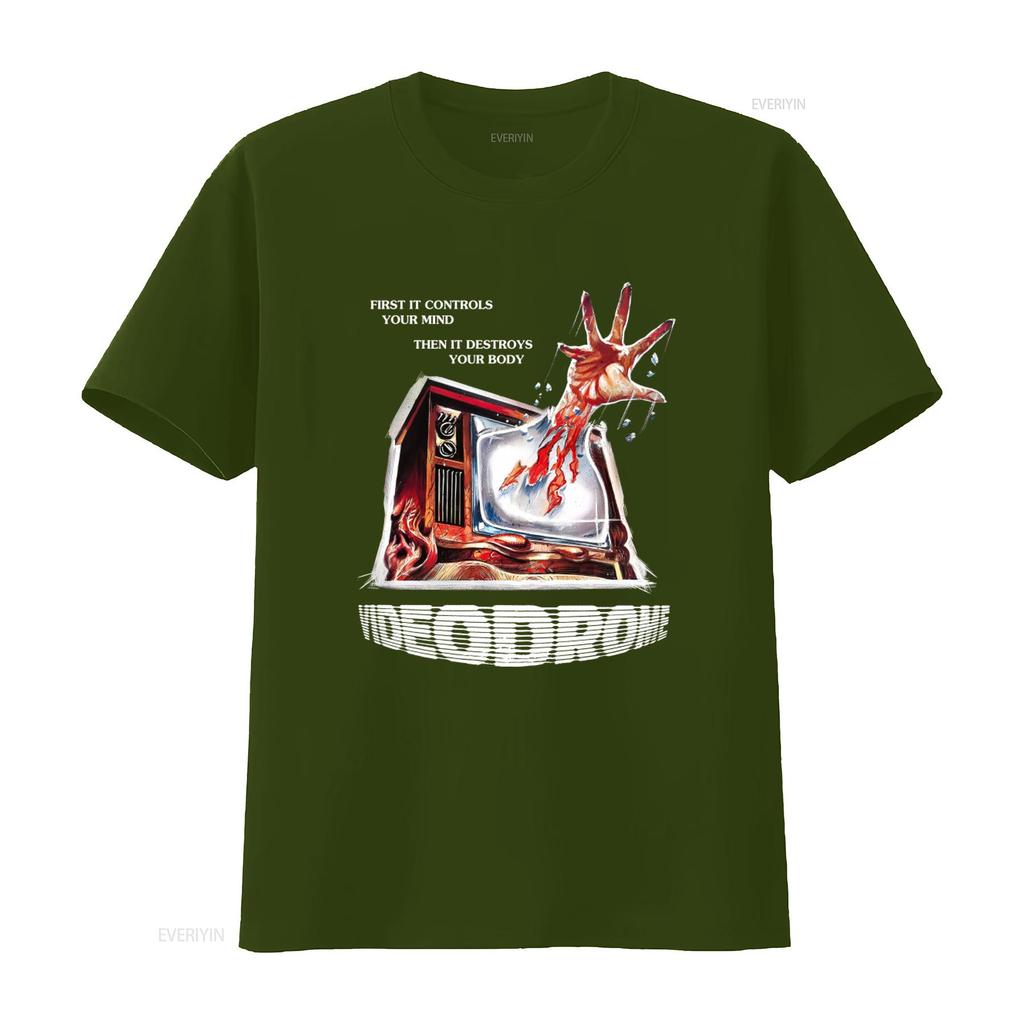 Videodrome Horror Movie T Shirt Vintage Style with Creepy TV and Hand Design Perfect for Fans vintage Washed fashion homme