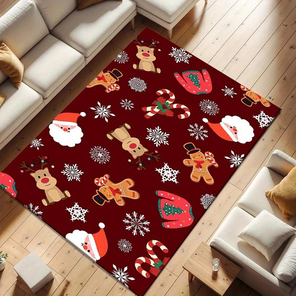 1pc Adorable Christmas Themed Rug, Machine-Washable Beautiful Christmas Elements Print, Durable & Cozy Floor Mat for Indoor/Outdoor Living R